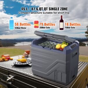 portable car refrigerator, 12 volt car refrigerator fridge, 50 l / 52.8 qt dual zone portable freezer, 4 68 f adjustable temperature, compressor cooler for home, outdoor, camping, rv, car