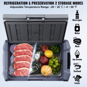 portable car refrigerator, 12 volt car refrigerator fridge, 50 l / 52.8 qt dual zone portable freezer, 4 68 f adjustable temperature, compressor cooler for home, outdoor, camping, rv, car