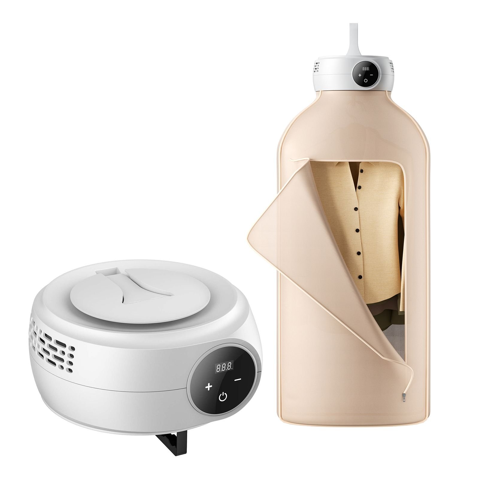 portable clothes dryer, clothes dryer with dryer bag, ptc heating & led display, foldable mini dryer with 5 h timer for apartments, dorms, rvs, or hotels, 600w, beige
