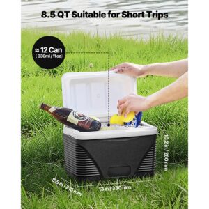 portable cooler, 8.5 qt hard cooler with ice retention and heavy duty handles, lightweight rigid material insulated portable cooler, suitable for family picnics and short trips