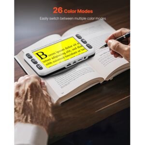 portable digital magnifier, 5 inch hd electronic video magnifier for low version, 2x 48x electronic reading aid with 13mp near & far dual lens, 26 color mode, av/hdmi output & foldable handle