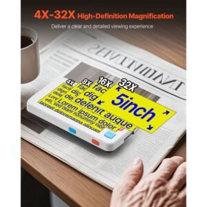 portable digital magnifier, 5 inch hd electronic video magnifier for low version, 4x 32x zoom electronic reading aid with 17 color mode, av output, foldable handle & 5 level screen brightness