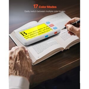 portable digital magnifier, 5 inch hd electronic video magnifier for low version, 4x 32x zoom electronic reading aid with 17 color mode, av output, foldable handle & 5 level screen brightness