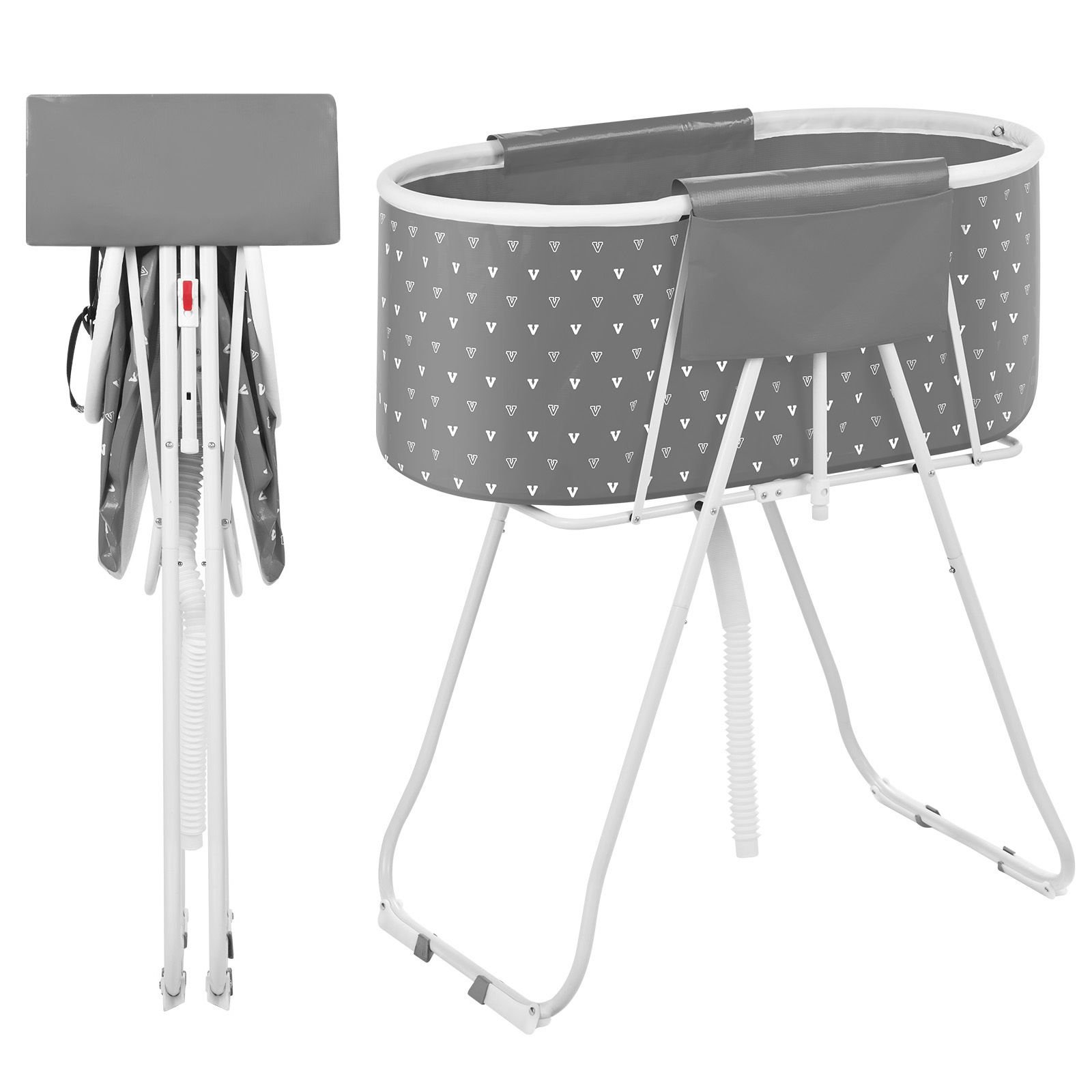 portable dog bathtub, elevated & foldable space saving pet shower station with efficient drainage, bathing tub for washing & grooming small and medium size dogs and cats indoor & outdoor, grey