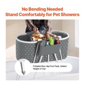 portable dog bathtub, elevated & foldable space saving pet shower station with efficient drainage, bathing tub for washing & grooming small and medium size dogs and cats indoor & outdoor, grey