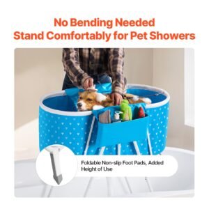 portable dog bathtub, elevated & foldable space saving pet shower station with quick drainage, bathing tub for washing & grooming small and medium size dogs and cats indoor & outdoor, light blue