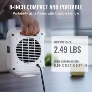 portable electric space heater with thermostat, 1000w/1500w 2 level adjustable quiet ceramic heater fan, 9 in tip over shutdown flame retardant pp small heaters for office room desk indoor use