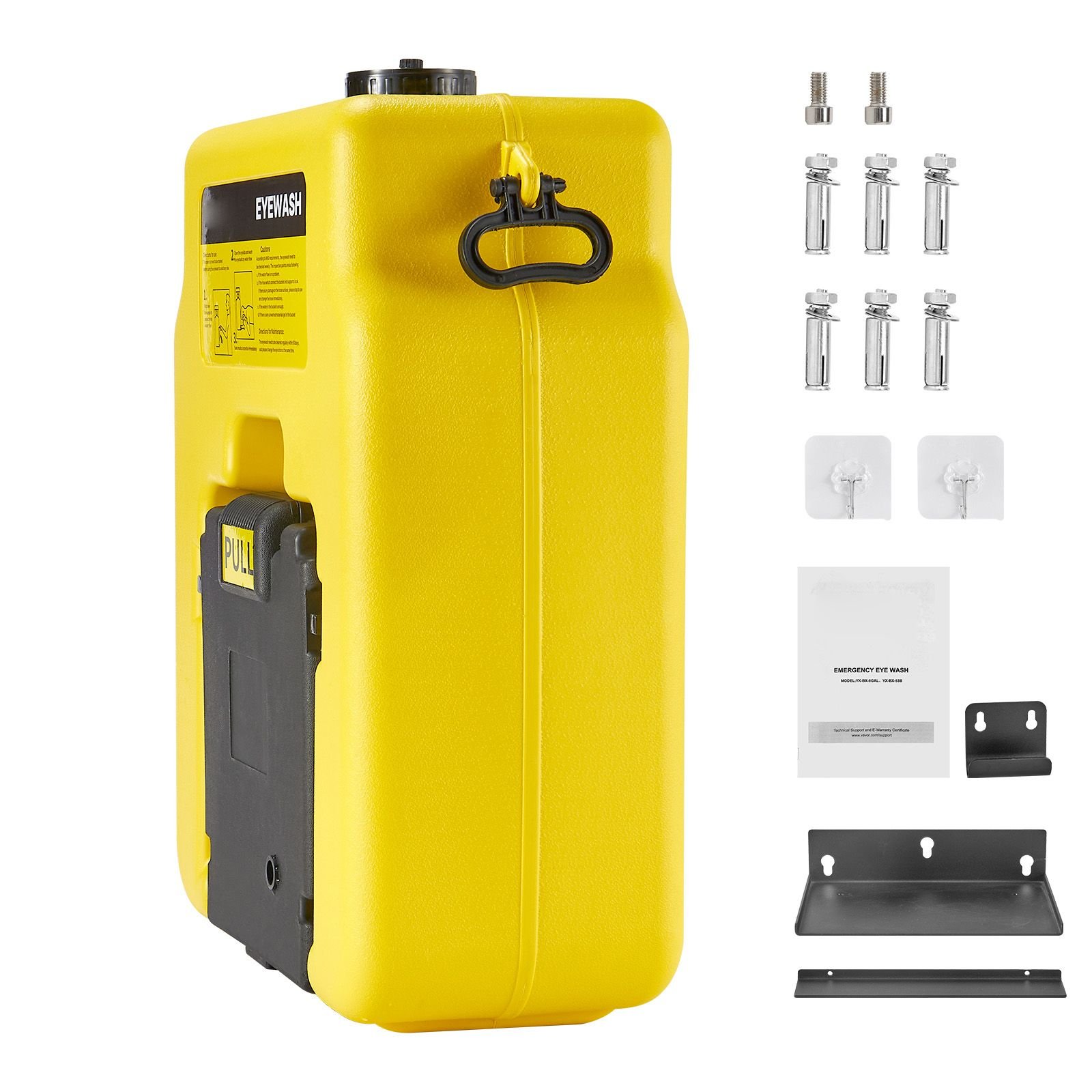 portable eye wash station 14 gal, osha approved eyewash station wall mounted/on flat surface, emergency eye wash unit with 2 sprays, first aid eyewash units for schools, labs, factories, yellow