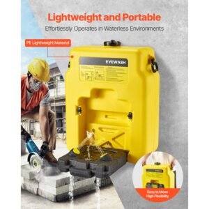 portable eye wash station 14 gal, osha approved eyewash station wall mounted/on flat surface, emergency eye wash unit with 2 sprays, first aid eyewash units for schools, labs, factories, yellow
