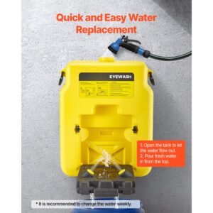 portable eye wash station 14 gal, osha approved eyewash station wall mounted/on flat surface, emergency eye wash unit with 2 sprays, first aid eyewash units for schools, labs, factories, yellow