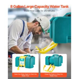 portable eye wash station 8 gal, osha approved eyewash station wall mounted/on flat surface, emergency eye wash unit with 2 sprays, first aid eyewash units for schools, labs, factories, green