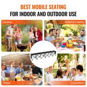 portable folding bench, 6 seat foldable soccer bench with side pockets and carrying bag, lightweight 600d oxford fabric sideline seating, for football, baseball, camping, outdoor events, black