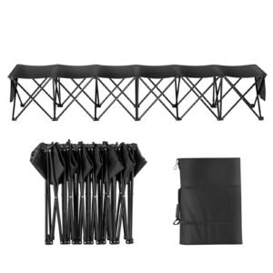 portable folding bench, 6 seat foldable soccer bench with side pockets and carrying bag, lightweight 600d oxford fabric sideline seating, for football, baseball, camping, outdoor events, black