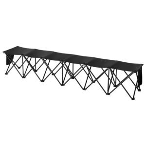portable folding bench, 6 seat foldable soccer bench with side pockets and carrying bag, lightweight 600d oxford fabric sideline seating, for football, baseball, camping, outdoor events, black
