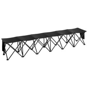 portable folding bench, 6 seat foldable soccer bench with side pockets and carrying bag, lightweight 600d oxford fabric sideline seating, for football, baseball, camping, outdoor events, black