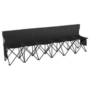 portable folding bench, 6 seat foldable soccer bench with side pockets and carrying bag, lightweight sideline seating with back rest for football, baseball, camping, outdoor events, black