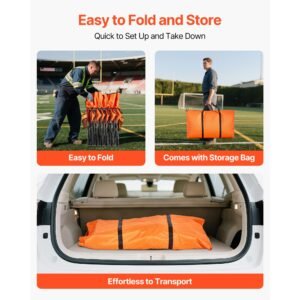 portable folding bench, 6 seat foldable soccer bench with side pockets and carrying bag, lightweight sideline seating with back rest for football, baseball, camping, outdoor events, orange