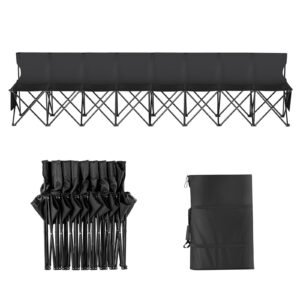 Portable Folding Bench, 8 Seat Foldable Soccer Bench with Side Pockets and Carrying Bag, Lightweight Sideline Seating with Back Rest for Football, Baseball, Camping, Outdoor Events, Black