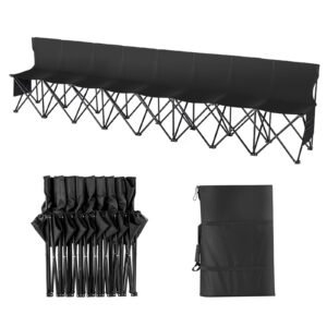 portable folding bench, 8 seat foldable soccer bench with side pockets and carrying bag, lightweight sideline seating with back rest for football, baseball, camping, outdoor events, black