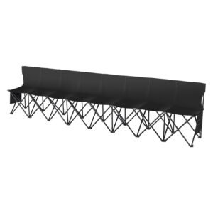 portable folding bench, 8 seat foldable soccer bench with side pockets and carrying bag, lightweight sideline seating with back rest for football, baseball, camping, outdoor events, black
