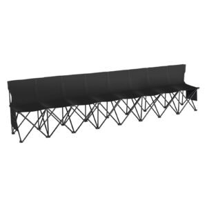 portable folding bench, 8 seat foldable soccer bench with side pockets and carrying bag, lightweight sideline seating with back rest for football, baseball, camping, outdoor events, black