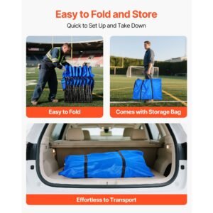 portable folding bench, 8 seat foldable soccer bench with side pockets and carrying bag, lightweight sideline seating with back rest for football, baseball, camping, outdoor events, blue