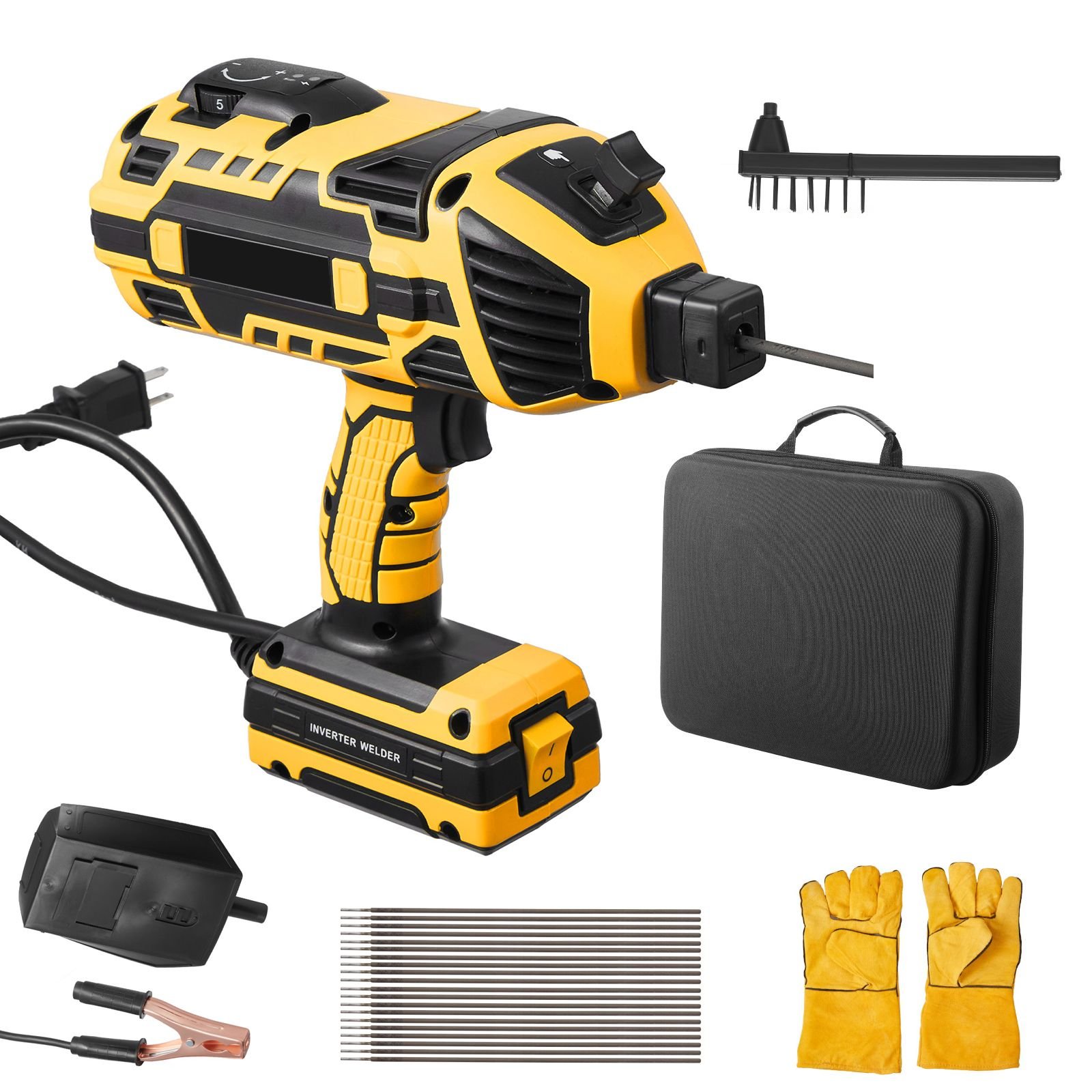 portable handheld welding machine, 20 140a portable arc welder with 5 level current adjustment & igbt inverter, 110v handheld stick welder with hot start function fit for 1/16" 1/8" welding rods