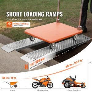 portable loading ramps, 2 pcs 47.2 x 8.5 in, durable aluminum shed ramp set with anti slip holes, compact design and easy storage, 880 lbs weight capacity, for atv, tractors, lawn mowers, carts