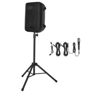 Portable PA System, 300W Powered, Sound System Set with 8 Channel Mixer, Dual Speakers, Wireless Bluetooth, Microphone, Compact Stands, USB SD XLR RCA Inputs, Remote Control, for DJs Events