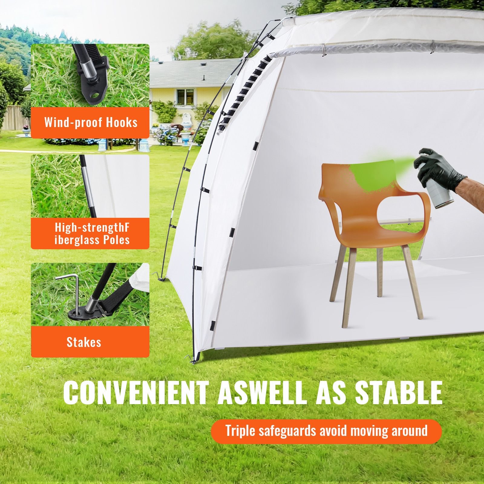 portable paint booth, larger spray paint tent with built in floor & mesh screen, painting tent station for furniture diy hobby tool, 10x7x6ft spray paint shelter