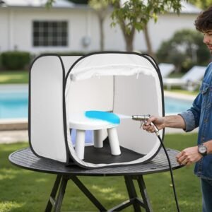 portable paint booth tent, 28.3 x 28.5 x 29.5 inch pop up portable spray paint tent with mesh door, spray painting tents for cabinets, chairs, models, tables, pop up design, efficient airflow