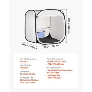 portable paint booth tent, 28.3 x 28.5 x 29.5 inch pop up portable spray paint tent with mesh door, spray painting tents for cabinets, chairs, models, tables, pop up design, efficient airflow