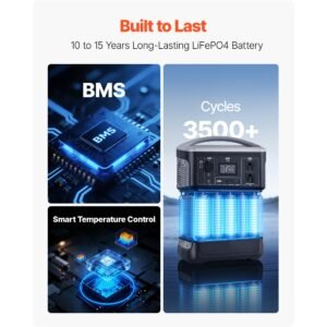 portable power station, 600w solar generator power station, 493wh lifepo4 battery backup with 8 output ports for home emergency, outdoor camping, rv travel (solar panel not included)