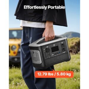 portable power station, 600w solar generator power station, 493wh lifepo4 battery backup with 8 output ports for home emergency, outdoor camping, rv travel (solar panel not included)