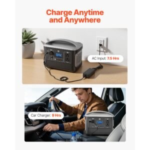 portable power station, 600w solar generator power station, 493wh lifepo4 battery backup with 8 output ports for home emergency, outdoor camping, rv travel (solar panel not included)