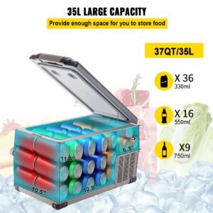 portable refrigerator 37 quart(35 liter),12 volt refrigerator app control( 4 to 68 f), car refrigerator dual zone with 12/24v dc & 110 240v ac for camping, fishing, outdoor or home use