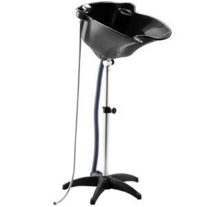 portable shampoo bowl, deep shampoo sink with adjustable height & angle, includes drain hose, shower head, lightweight hair wash basin for barber salon spa center & home use, black
