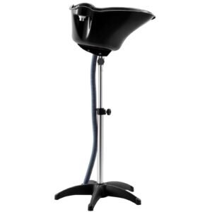 portable shampoo bowl, deep shampoo sink with adjustable height & angle, includes drain hose, shower head, lightweight hair wash basin for barber salon spa center & home use, black