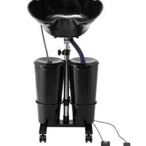 portable shampoo bowl, shampoo sink for washing hair with electric pump, includes 2 buckets 2 showerheads, drain hose, height and angle adjustable portable wash bowl for home salon use, black