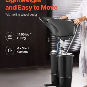 portable shampoo bowl, shampoo sink for washing hair with electric pump, includes 2 buckets 2 showerheads, drain hose, height and angle adjustable portable wash bowl for home salon use, black