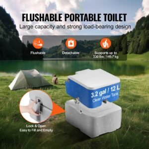 portable toilet for camping, porta potty with carry bag, 5.3 gal waste tank & 3.2 gal flush tank, push button pressurized flush commode, leak proof and odourless travel toilet for camping car