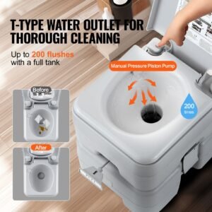 portable toilet for camping, porta potty with carry bag, 5.3 gal waste tank & 3.2 gal flush tank, push button pressurized flush commode, leak proof and odourless travel toilet for camping car