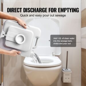 portable toilet for camping, porta potty with carry bag, 5.3 gal waste tank & 3.2 gal flush tank, push button pressurized flush commode, leak proof and odourless travel toilet for camping car