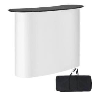 portable tradeshow podium table, 51.18" x 18.31" x 37.4", display exhibition counter stand booth fair with wall, foldable promotion retail bar table pop up podium with storage rack, carrying bag