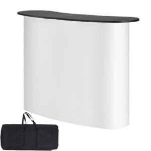 Portable Tradeshow Podium Table, 51.18" x 18.31" x 37.4", Display Exhibition Counter Stand Booth Fair with Wall, Foldable Promotion Retail Bar Table Pop Up Podium with Storage Rack, Carrying Bag