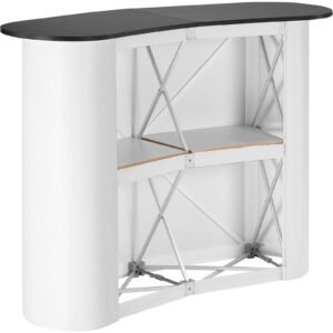 portable tradeshow podium table, 51.18" x 18.31" x 37.4", display exhibition counter stand booth fair with wall, foldable promotion retail bar table pop up podium with storage rack, carrying bag