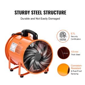 portable ventilator, 10 inch heavy duty cylinder fan with 33ft duct hose, 350w strong shop exhaust blower 1948cfm, industrial utility blower for sucking dust, smoke, smoke home/workplace