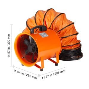 portable ventilator, 10 inch heavy duty cylinder fan with 33ft duct hose, 380w strong shop exhaust blower 1893fm, industrial utility blower for sucking dust, smoke, smoke home/workplace