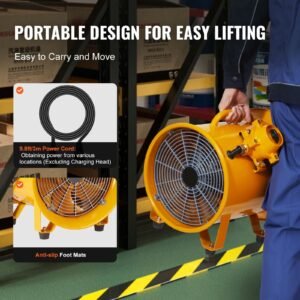 portable ventilator, 12" heavy duty cylinder fan, 550w strong shop exhaust fan 2500cfm, 9.8ft power cord (no charging head), industrial utility blower for sucking dust, smoke home/workplace