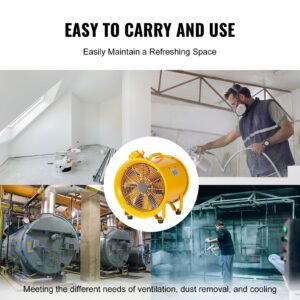 portable ventilator, 12" heavy duty cylinder fan, 550w strong shop exhaust fan 2500cfm, 9.8ft power cord (no charging head), industrial utility blower for sucking dust, smoke home/workplace